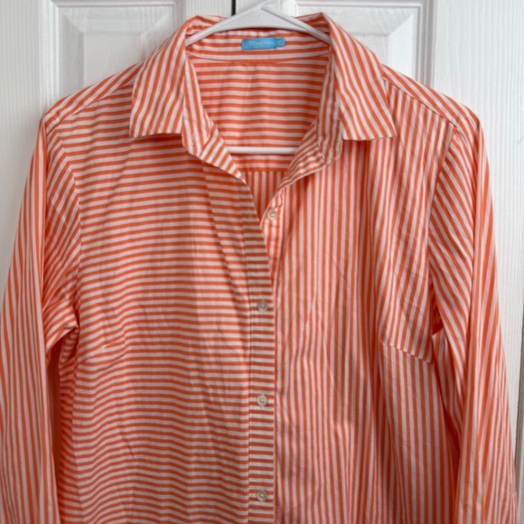 J McLaughlin Womens Orange Stripe Button Down Shirt M Cotton Stretch Long Sleeve - Picture 2 of 6
